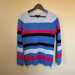 NWT Jones New York Women's Striped Cotton Blend Sweater Multicolor Zippers Small
